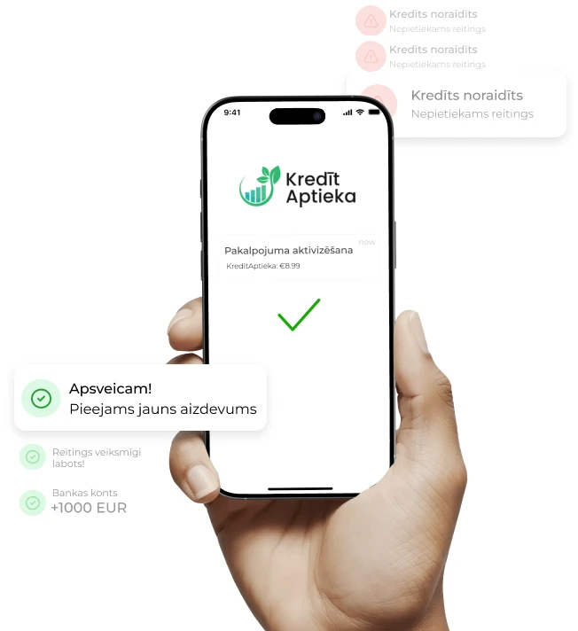 Hand holding phone with Kredit Aptieka app